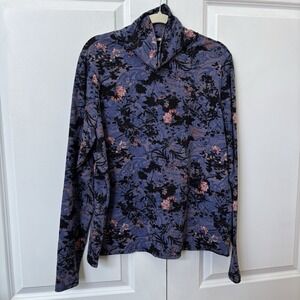 Peruvian‎ Connection Pima Cotton Mock Neck Shirt Womens XXL Purple Floral Boho